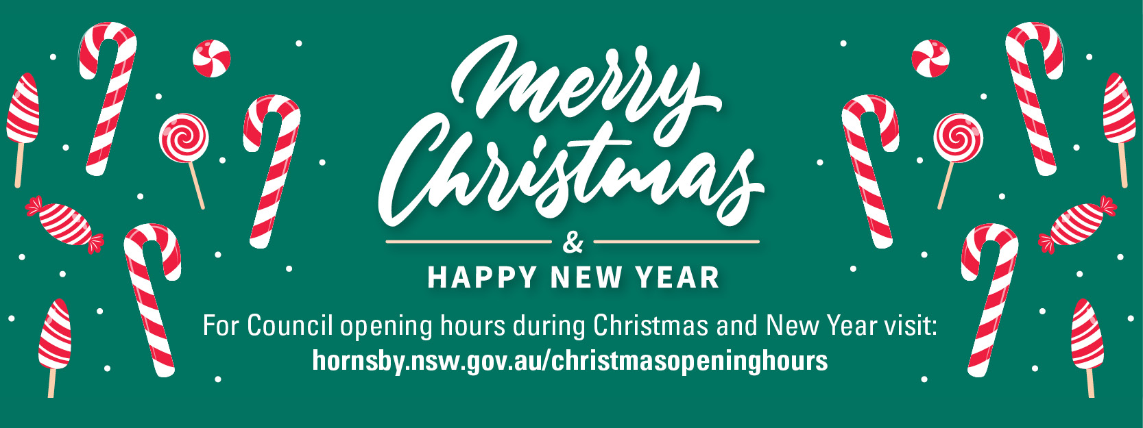 Merry Christmas and happy new year on green background with candy canes