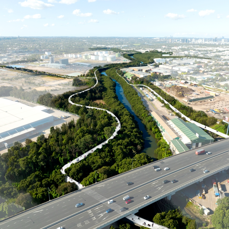 Aerial view of cars on the road with trees in the background